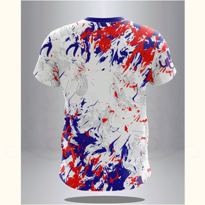 Camiseta de Manga Corta para Hombre, Cuello Redondo, Roja, Azul y Blanca, con Patrón Pintado a Mano, de Secado Rápido, Tejido de Punto, Corte Regular, Estilo Casual - Product Image 3