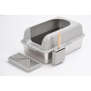 Caja de arena extra grande de acero inoxidable para gatos con pared alta y tapa cerrada, bandeja para gatos grandes, bandeja de arena metálica XL - Product Image 1