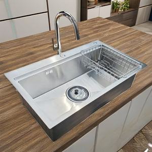 Meilleure vente grand évier de cuisine à bol unique fait à la main en acier inoxydable SUS 304 excellent prix deux trous usine directe du Vietnam - Product Image 4