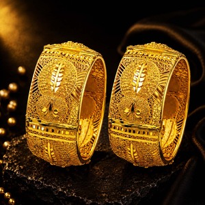 Wholesale 14K18K24K Dye Gold Plated Dubai Style Arabic <b>Bridal</b> Kada Jewelry Openable Kada Bangle Brass Fashion Bangle Oro Joyeria - Product Image 2