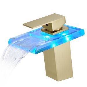 Rubinetto Monocomando per Lavabo Bagno con Luce LED, Cascata a 3 Colori Variabili, Bocca in Vetro, Miscelatore Acqua Calda e Fredda, Montaggio su Piano a Foro Singolo - Product Image 3
