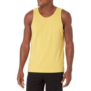 Camiseta sin mangas informal de punto con cuello redondo y color amarillo liso para hombre - Product Image 1