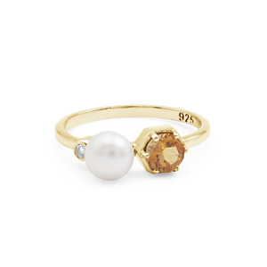 Bague minimaliste en argent sterling 925 pur à 100 % avec perle d'eau douce et pierre précieuse citrine sertie à griffes, bijoux fins pour femmes - Product Image 5