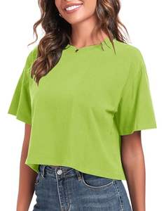 T-shirts pour femmes à manches courtes, col rond, 100% coton, tee-shirt basique, crop top uni, vêtements d'extérieur, printemps-automne pour femmes, coton uni - Product Image 3