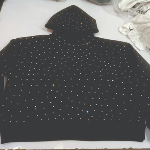 Men's Black <b>Collarless</b> Hoodie Full Sleeve Rhinestone Dot Print Casual Windproof Knitted <b>Shirt</b> Autumn Wear - Product Image 1
