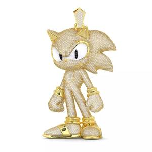 Goldfarbener Moissanit-Anhänger Anime-Figur Charm Vollständig mit Strass Besetzte Halskette Schmuck Geschenk - Product Image 1