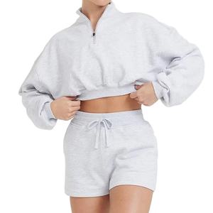 High Quality Customized Color Crop <b>Top</b> Hooded <b>Turtleneck</b> Zipper-Up Short Hoodies <b>For</b> <b>Woman</b> Comfortable And Breathable Winter - Product Image 1