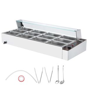 Scaldavivande Commerciale a 12 Vasche, 12 x 5QT, Elettrico, con Coperchio in Vetro, 3200W, da Banco, in Acciaio Inossidabile, per Buffet, Bain Marie - Product Image 1