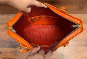 Nouveau personnalisé Orange cuir femmes sac fourre-tout à la main véritable Crazy Horse cuir luxe sac à bandoulière sac à main fermeture éclair sac à main - Product Image 6