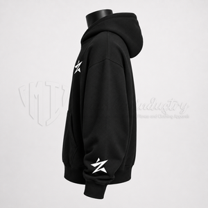 Sudadera con Capucha Negra Personalizada, Oversize, de Algodón y Felpa, Estilo Urbano, con Estampado Gráfico, OEM ODM - Product Image 5