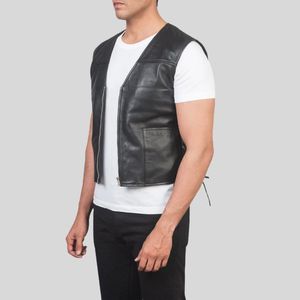 Chaleco de Motociclista Reversible de Cuero Genuino y Lona para Hombre, Cierre de Cremallera, Transpirable, Anti-UV, Estilo Urbano, OEM, Otoño - Product Image 2