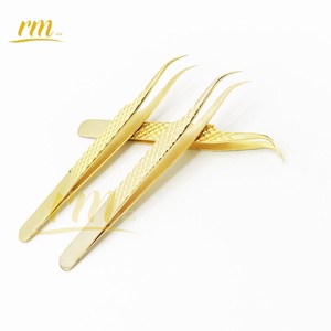 Pince à épiler pour extensions de cils RMI en acier inoxydable anti-magnétique 10 mm, qualité supérieure, cils dorés tendance en gros - Product Image 6