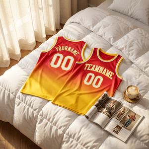 Camiseta de Baloncesto Sublimada Personalizada, Degradado Rojo y Amarillo, Sin Mangas, Unisex, para Adultos, Transpirable, de Poliéster, con Nombre del Equipo - Product Image 6
