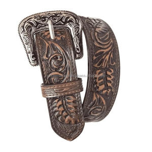 <b>Men's</b> Fashion Floral Engraved <b>Brown</b> Western Leather Tooling <b>Belt</b> <b>for</b> <b>Men</b> and Women With Designer Floral Pin Buckle Custom Sizes - Product Image 5