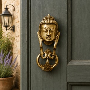 SHUBHAM Sonnette de porte Bouddha en laiton, style antique, design traditionnel, artisanale, décorative géométrique, quincaillerie de porte vintage - Product Image 1