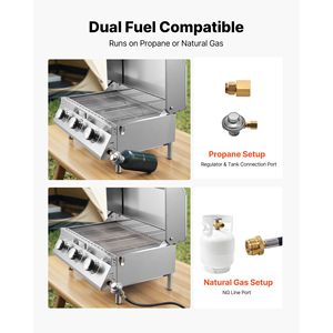 Griglia a Gas Portatile da Tavolo a 3 Bruciatori in Acciaio Inox, con Termometro Integrato, Coperchio Impermeabile e Chiusura di Sicurezza per Viaggi - Product Image 5