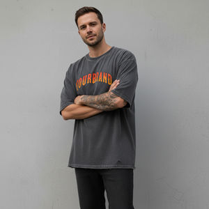 T-shirt pour homme en coton 100% lourd 210GSM, écologique, séchage rapide, logo imprimé en sérigraphie personnalisé, coupe ample, épaules tombantes - Product Image 5