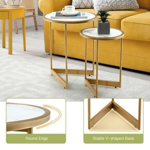 Set di 2 Tavolini Rotondi Contemporanei con Piano in Marmo per Soggiorno - Product Image 4