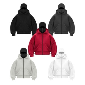 Sweats à capuche d'hiver pour hommes personnalisés, mélange polyester/coton, 550 g/m², poids lourd, surdimensionné, double capuche, fermeture éclair, épaules tombantes, coupe-vent - Product Image 1