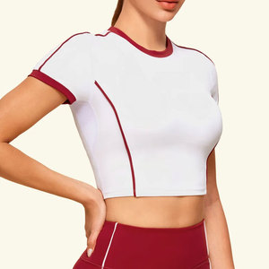 Camiseta Deportiva Ajustada con Cuello en V para Mujer, Ropa de Gimnasio, Nueva Colección de Verano, Tejido Jersey de Compresión, 100% Algodón, Secado Rápido - Product Image 3
