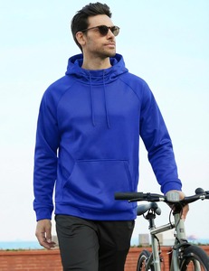 เสื้อฮู้ดสีน้ำเงินรอยัลสำหรับผู้ชาย แขนเสื้อแบบแร็กแลน ทรงเข้ารูป สวมใส่สบายๆ ในฤดูใบไม้ร่วง ผลิตจากโพลีเอสเตอร์ 100% ผ้าเฟรนช์เทอร์รี่ ดีไซน์กระเป๋าเสื้อ - Product Image 2