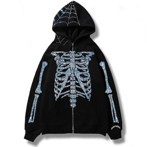 Sweat à capuche décontracté pour femme avec strass imprimés sur le devant, style streetwear, haute qualité, hiver, coupe oversize - Product Image 4