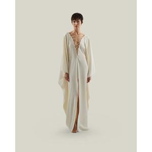 Elegant <b>White</b> V-neck Full Sleeve A-Line Floor-Length 100% Cotton Anti-static Quick Dry Party <b>Evening</b> Dress Comfortable Women - Product Image 1