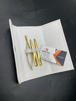 Pince à épiler cosmétique pour les sourcils en acier inoxydable durable au plasma doré Ensemble de pinces à sourcils et de ciseaux avec pochette en cuir LOGO personnalisé