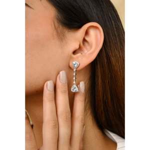 18K White Gold Trillion Cut Aquamarine and Diamond Stud <b>Earrings</b> - Product Image 5