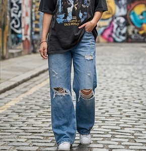 High Waist Straight Leg <b>Denim</b> Jeans Women Full Length Stonewashed Cotton Casual Autumn Style - Product Image 5