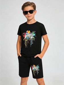 Ropa de verano para niños, conjunto de 2 piezas, camiseta gráfica de manga corta y pantalones cortos, atuendo informal para hombres, mujeres y jóvenes - Product Image 4
