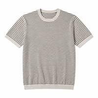 T-shirt en maille rayé teint en fil pour homme, manches courtes, col rond, coupe ajustée, décontracté, pour l'été, OEM ODM, vente en gros, Spandex/Coton 280g