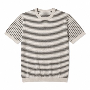 Camiseta de punto a rayas teñidas para hombre, manga corta, cuello redondo, corte ajustado, informal, para verano, OEM ODM, venta al por mayor con estampado - Product Image 3