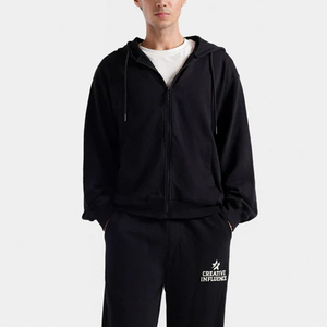 Sweat à capuche tendance en coton 100% avec fermeture éclair, doublure double et poche latérale - Product Image 1