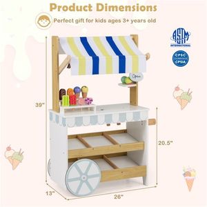 Set Gioco 2-in-1 in Legno per Cucina e Negozio: Carrello della Spesa e Carretto dei Gelati con Accessori - Product Image 5
