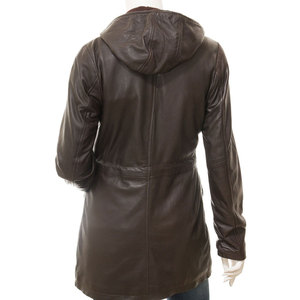 Wholesale <b>Women's</b> Genuine <b>Leather</b> Hooded <b>Jacket</b> Full Sleeve Windproof Winter <b>Long</b> Coat With Zipper Closure Utility Style - Product Image 3