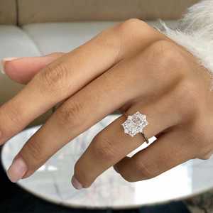 Unique Pave Moissanite 3CT Radiant Cut Diamond Classic Halo <b>Ring</b> Original <b>925</b> <b>Silver</b> Fine Vintage Style Gift For Partner Charms - Product Image 3