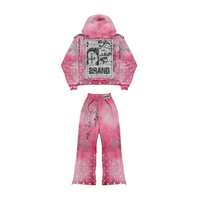 Nouvel ensemble de survêtement homme 2026 deux pièces avec strass, imprimé effet vieilli, coupe évasée, délavé à l'acide, style streetwear, hiver, OEM