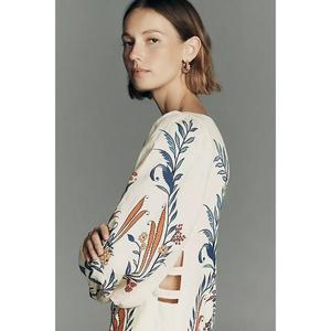 Robe décontractée de luxe pour femme en lin imprimé, plissée, à manches bouffantes, personnalisée, en coton tricoté de haute qualité, à manches longues - Product Image 4