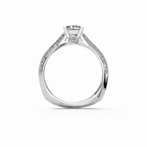 Bague en or blanc 18 carats avec diamant de laboratoire taille princesse, certifiée IGI, bague de fiançailles de luxe pour femme - Product Image 3