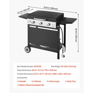 Piastra a Gas Propano a 3 Bruciatori con Ruote e Coperchio, 11.000 BTU, Griglia Piana da Esterno per Frittura - Product Image 6