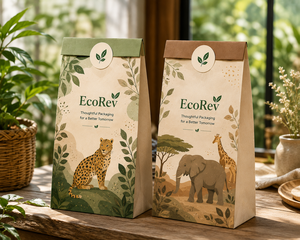 ถุงกระดาษคราฟท์รักษ์โลก EcoRev แบบพับได้เอง หูหิ้วแบน ปิดผนึกด้วยกาวในตัว พิมพ์ออฟเซ็ต เกรดสำหรับอาหาร ใช้ในอุตสาหกรรม - Product Image 1