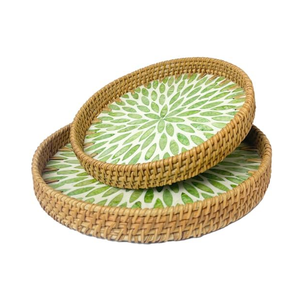 Bandeja de almacenamiento de cocina de ratán con incrustaciones de nácar, la más vendida, personalizable, con incrustaciones de concha de nácar. - Product Image 4