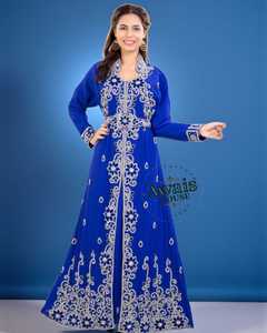 AWAIS HOUSE Ethnic Middle Eastern <b>Kaftan</b> Women Hand Beaded Lightweight <b>Plus</b> <b>Size</b> Floor Length Long Sleeve High Neck Flared Hem - Product Image 3