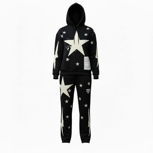 Custom Patch Work Digital Print Acid Wash <b>Zip</b> Hoodie Set Heavyweight 100% Cotton Unisex Tracksuit Streetwear Wholesale Apparel - Product Image 1