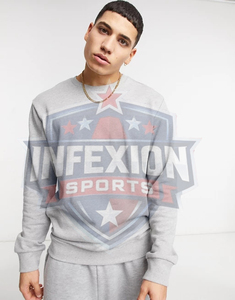 Sweat-shirt gris à col rond pour homme, manches longues, couleur unie, vêtement décontracté, 100% coton, poids moyen, coupe classique, style automne - Product Image 2
