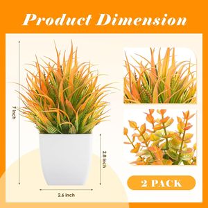 Lot de 2 petites plantes artificielles en pot, décoration de table d'automne pour bureau et maison, plantes artificielles pour intérieur et extérieur - Product Image 3
