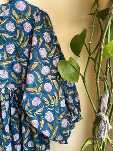 เดรสยาวโบฮีเมียนลายดอกไม้ ผ้าฝ้ายพิมพ์ลายด้วยมือ คอวี แขนยาว สำหรับผู้หญิง - Product Image 2