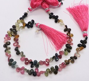 Perles facettées en tourmaline naturelle de qualité supérieure, forme poire, 8 pouces, taille 4x6 mm, perles de pierres précieuses en tourmaline multicolores - Product Image 1