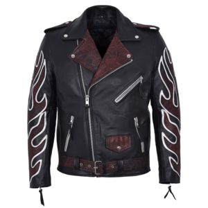 Custom 100% Genuine Cow Hide Leather <b>Biker</b> <b>Jacket</b> Men’s BRANDO Rocker Motorcycle Flame Waxed Leather <b>Jacket</b> Cross Zip OEM/ODM - Product Image 1